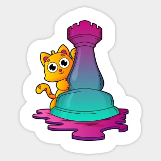 Cat at Chess with Chess piece Rook Sticker